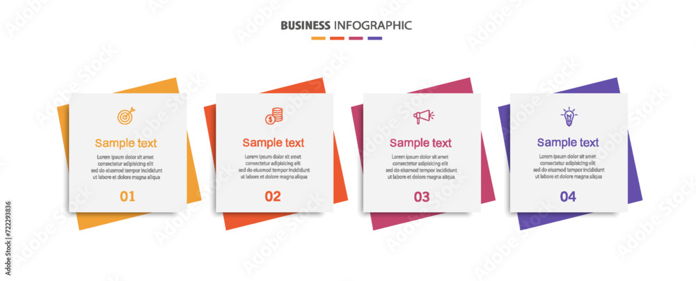 Vector infographic template with 4 steps for business. Can be used for workflow layout, presentations, diagram, annual report, web design	