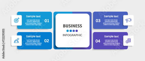 Vector infographic template with 4 steps for business. Can be used for workflow layout, presentations, diagram, annual report, web design 