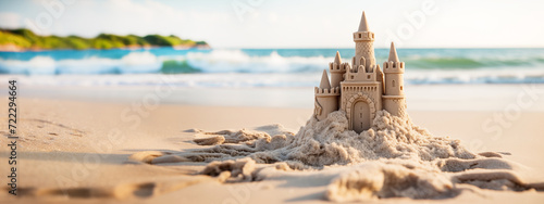 Sand castle on the beach, intricate sand structure, concept for higher entropy as structures get eroded over time
