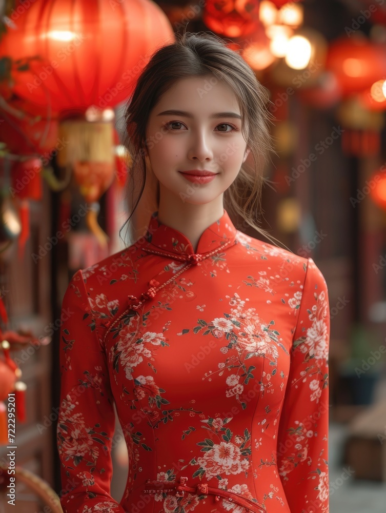 Full body portrait of a Vietnamese girl, wearing traditional Ao Dai, walking around the street on Vietnamese traditional Tet, Lunar New Year Full body portrait of a Vietnamese girl, wearing traditional Ao Dai, walking around the street on Vietnamese traditional Tet, Lunar New Year