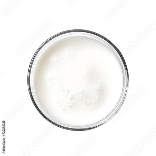 Top view glass of fresh milk isolated on transparent background, PNG