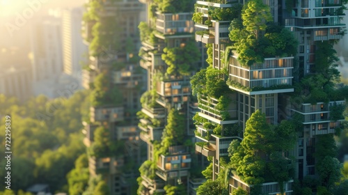 Futuristic Smart City green ecology friendly towers and tall buildings. photo