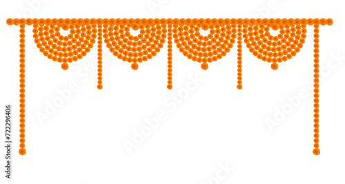 Yellow and orange Marigold curtain, Mango leaf festival card banner greetings 