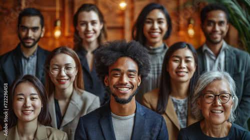 positive photo of a group of people smiling looking at the camera