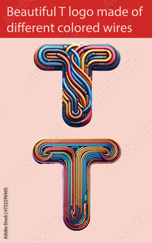 Beautiful T logo Made of Different Colored Wires
