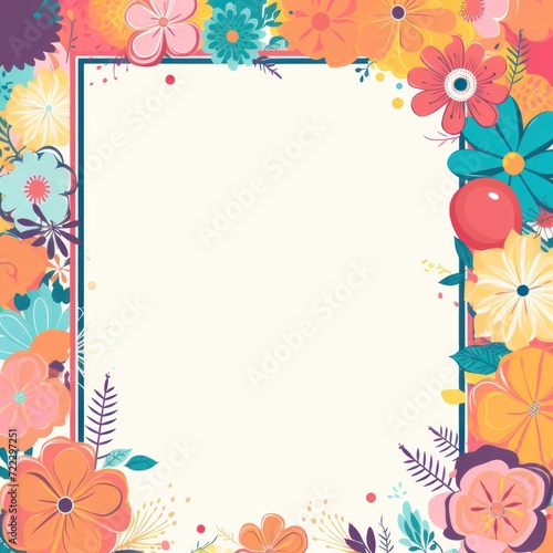 colorful blank pastel frame with colorful flower broder
