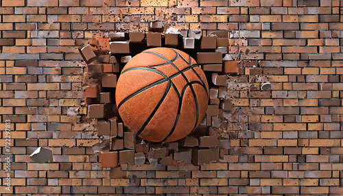 basketball breaking out from a bricks wall © Visualmind