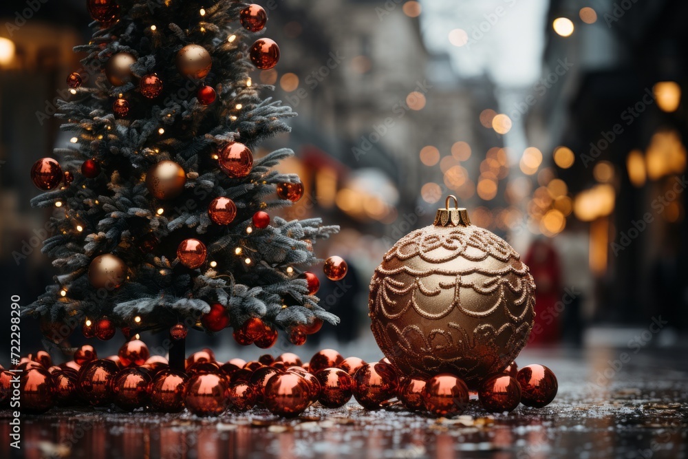 Fototapeta premium christmas tree decorations with light