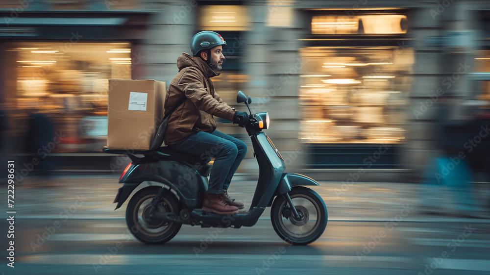 A motor courier making fast deliveries within the city