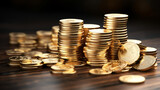 piles of golden bitcoins. concept of investing in cryptocurrency