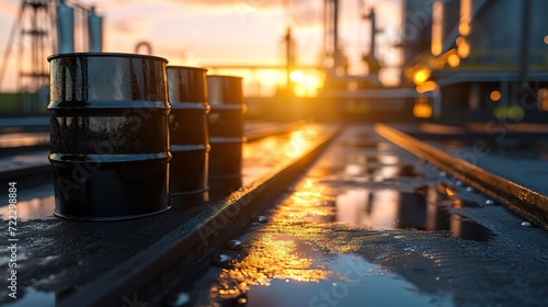 Oil barrels in the background of an oil company. Generated AI