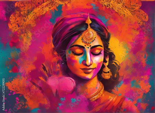 Colorful depiction of Holi, showcasing the festivity through faces adorned with vibrant colors during the Indian Holi festival.