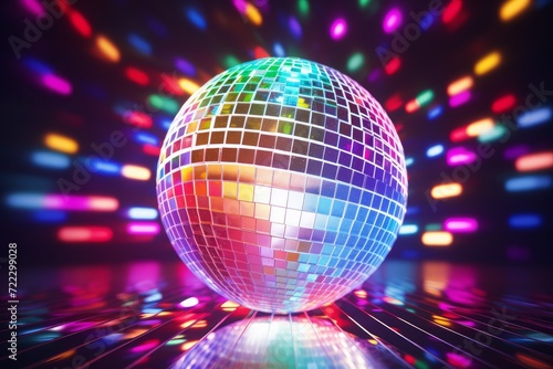 A colorful disco ball with bright rays, a night party or a disco. 