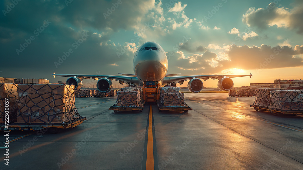 international air transportation, cargo, aircraft and airport - obrazy, fototapety, plakaty 
