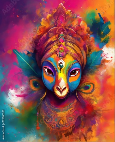 Colorful depiction of Holi, showcasing the festivity through abstract faces adorned with vibrant colors during the Indian Holi festival.