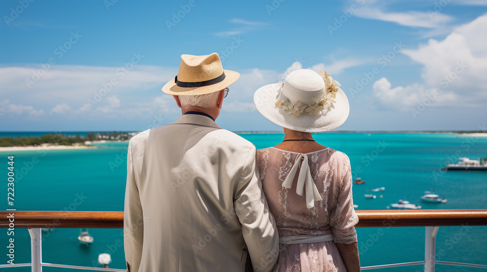 Happy elderly couple on exotic cruise