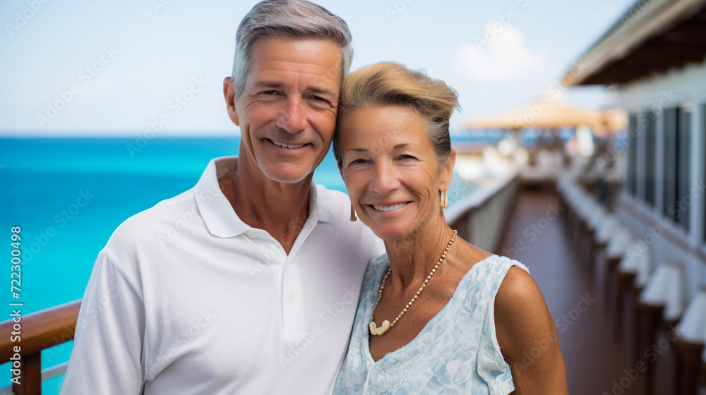 Happy elderly couple on exotic cruise
