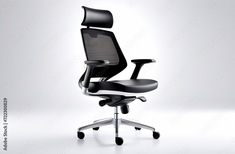 Modern comfortable leather black computer chair, desk work, white background Modern comfortable leather black computer chair, desk work, white background