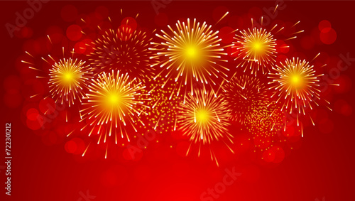 Gold fireworks celebration on red background for Chinese new year