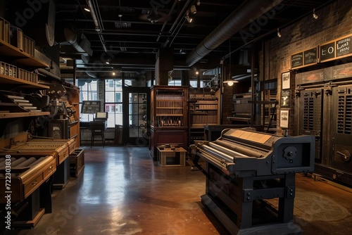 Historic printing press museum with interactive typography exhibits