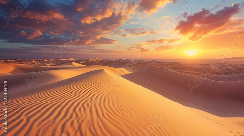 Desert sand dunes with sunset
