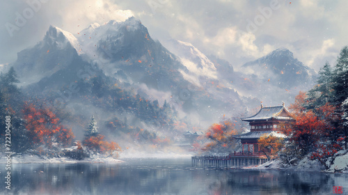 asia temple next to a lake