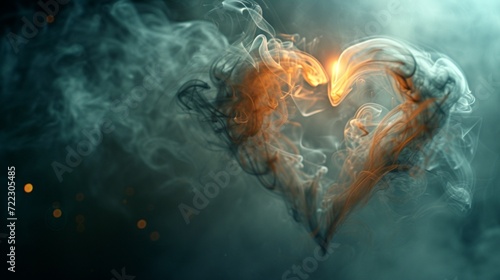 heart with fire, Witness the ethereal beauty of creativity--a captivating display of heart-shaped smoke gracefully unfolding in a symphony of elegance