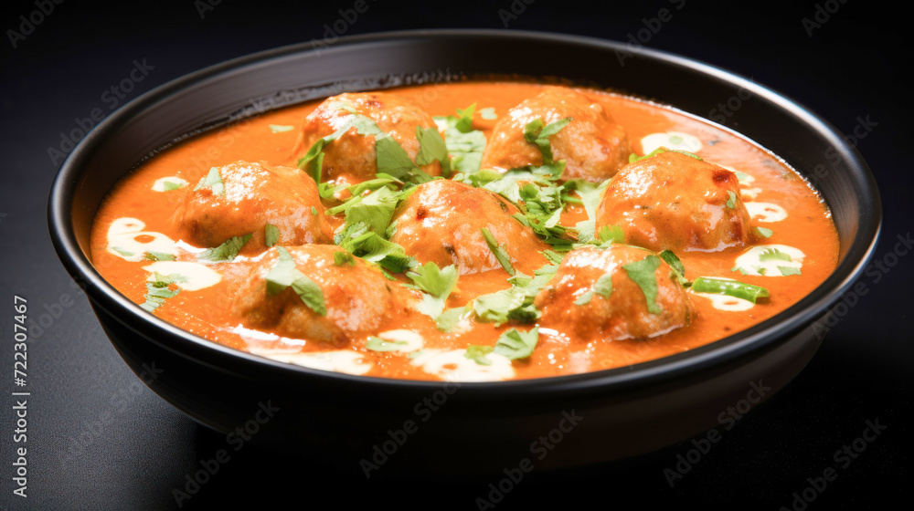 Indian food malai kofta curry in balck bowl