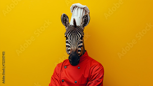 Playful Zebra Chef Standing on Yellow Background