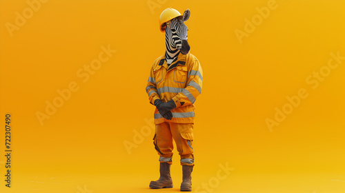 Creative Zebra Wearing Protective Gear Isolated on Orange