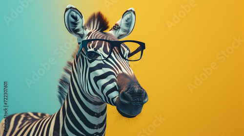 Zebra Wearing Glasses on Orange Background