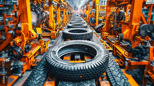 Industrial Factory Interior Specializing in Transportation Equipment: Manufacturing Line for Auto Tires and Rubber Wheels photo