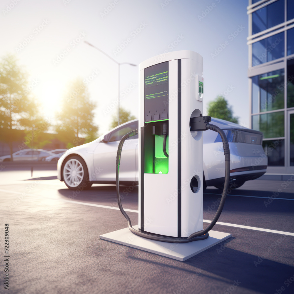Electric car charging on the charging station Electric car charging on the charging station