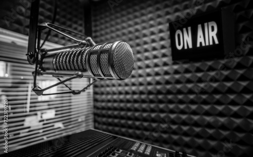 Professional microphone and on air sign photo