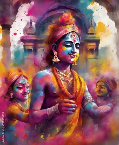 Krishna playing Holi, a Hindu festival