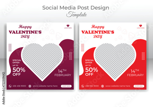 Happy valentines day square banner for social media post design template