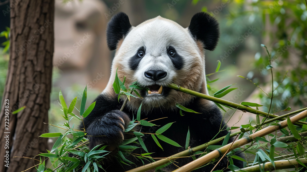 Panda chewing on bamboo Panda chewing on bamboo