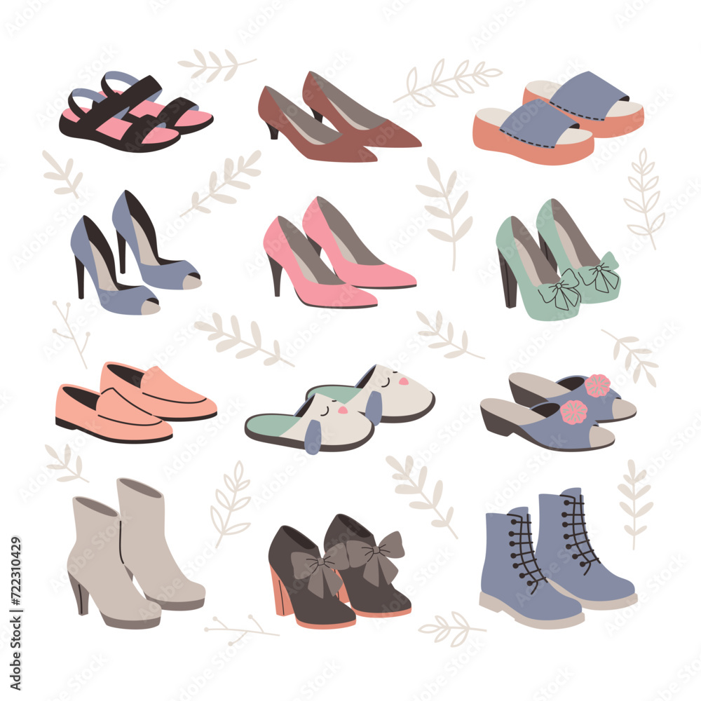 Set of different women shoes, vector illustration on a white background Set of different women shoes, vector illustration on a white background