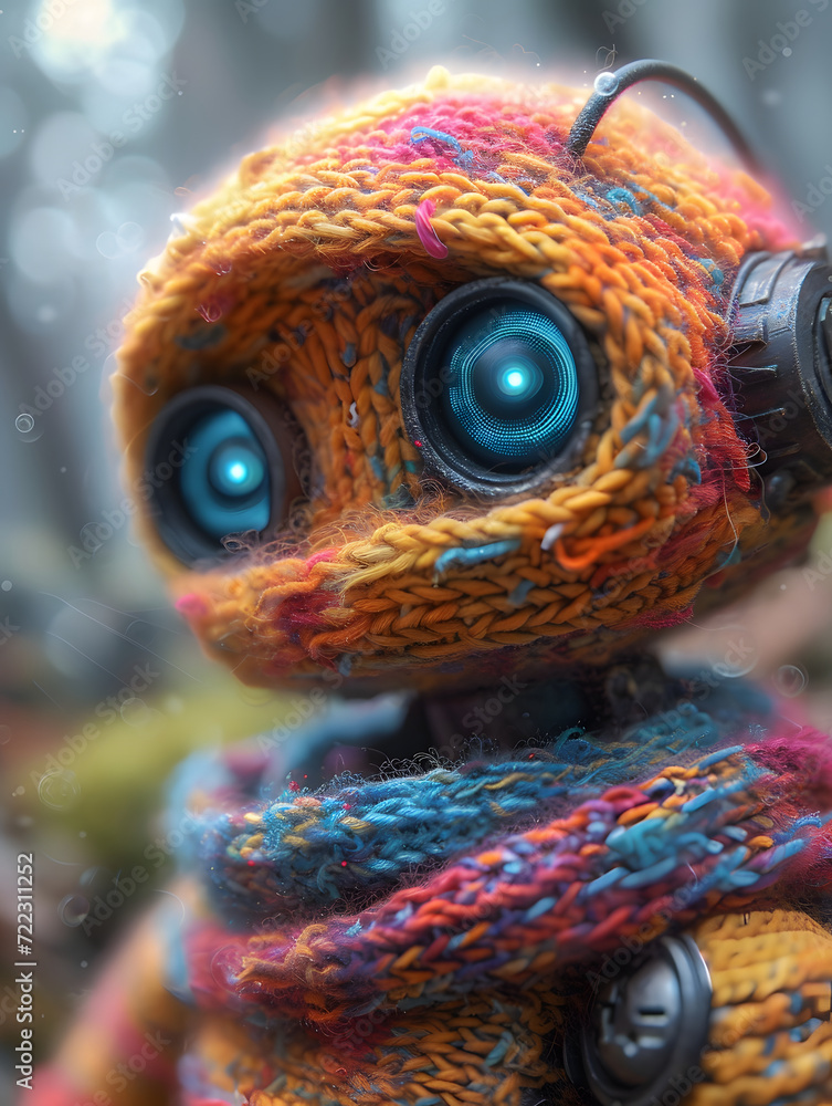 neon watercolor knitted robot