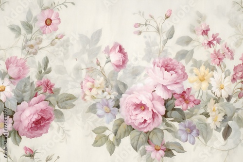 Vintage style of tapestry flowers pattern background ( Filtered image processed vintage effect,  )