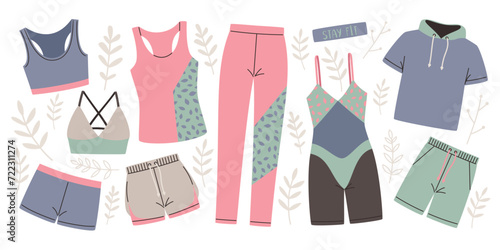 Womens sportswear, vector collection on white background