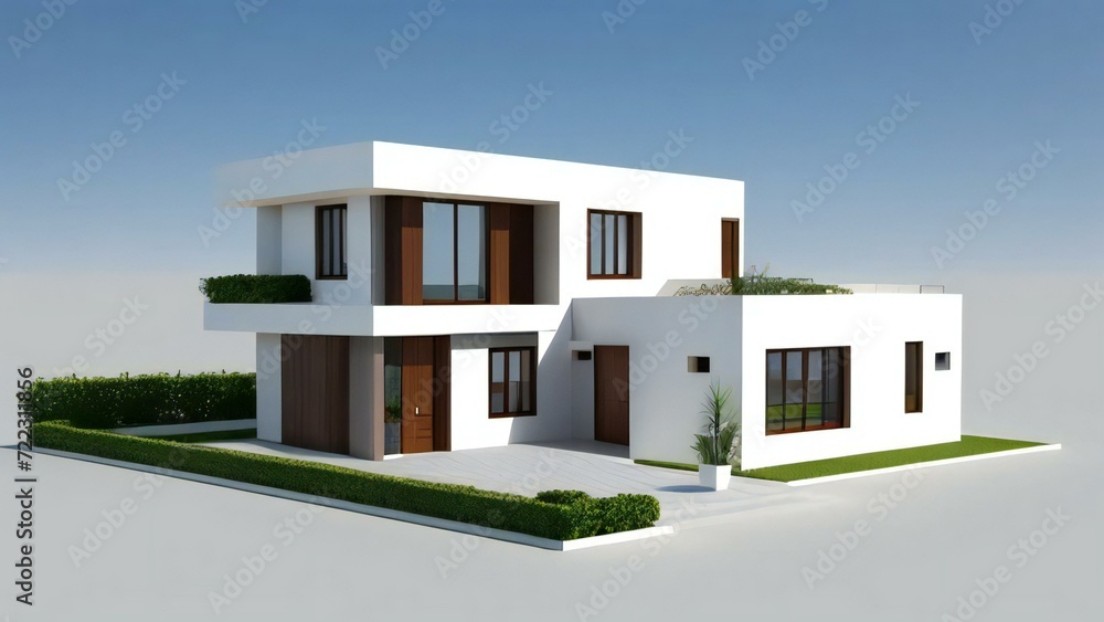 3d illustration of residential building exterior isolated on white background, Concept for real estate or property.