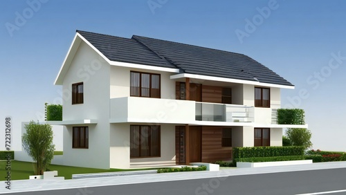 3d illustration of residential building exterior isolated on white background, Concept for real estate or property. © samsul