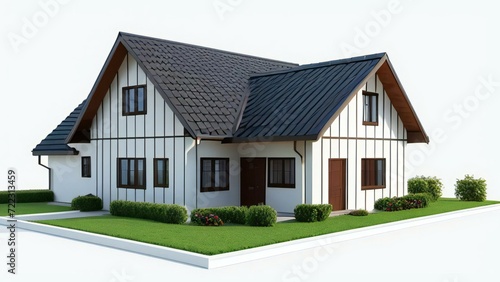 3d illustration of residential building exterior isolated on white background, Concept for real estate or property.