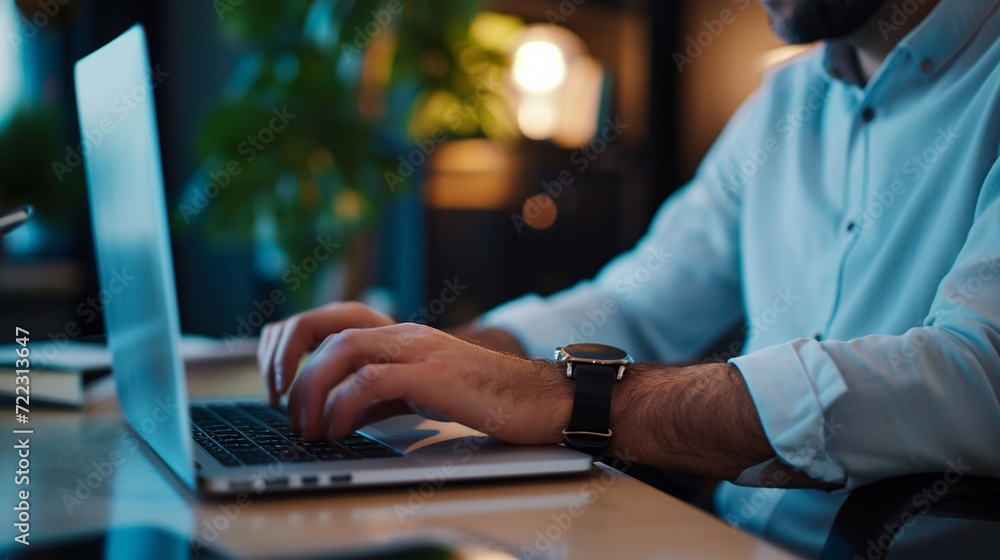 A man working with a laptop close view, a man working with a laptop hands closeup view A man working with a laptop close view, a man working with a laptop hands closeup view