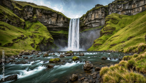 Beautiful Scenic view of waterfall in iceland. Travel and adventure concept