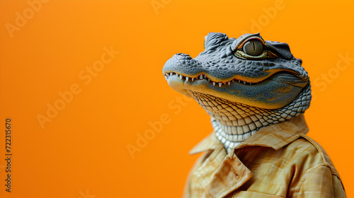 Humanoid Crocodile with Eyes and Beard on Orange Background