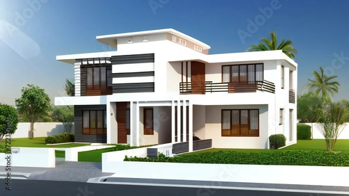 3d illustration of residential building exterior isolated on white background, Concept for real estate or property.