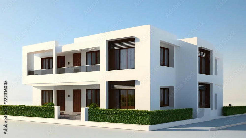 3d illustration of residential building exterior isolated on white background, Concept for real estate or property.