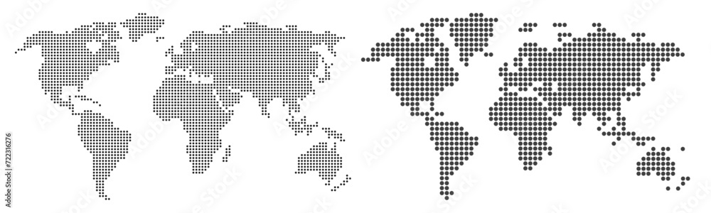 World Map with pixels, two map of the world from dots - vector